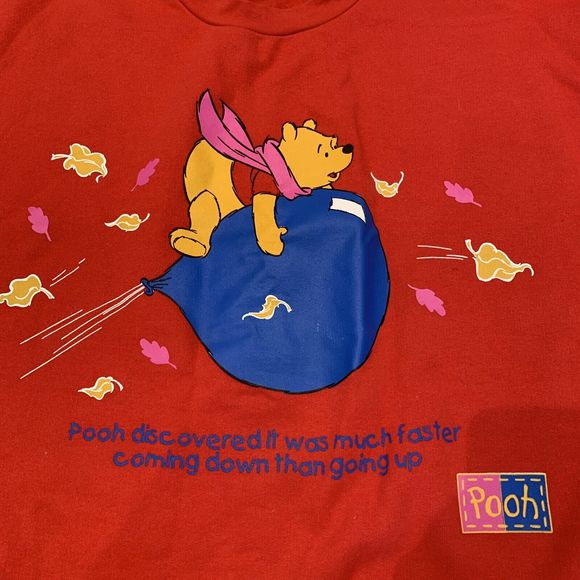 Disney Mickey Unlimited Vintage Sweater Sweatshirt Winnie The Pooh Red Size M - Picture 2 of 7